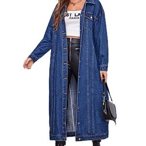 NWT Chouyatou Women's Fashion Spring Button Down Midi Long Denim Jean Jacket.